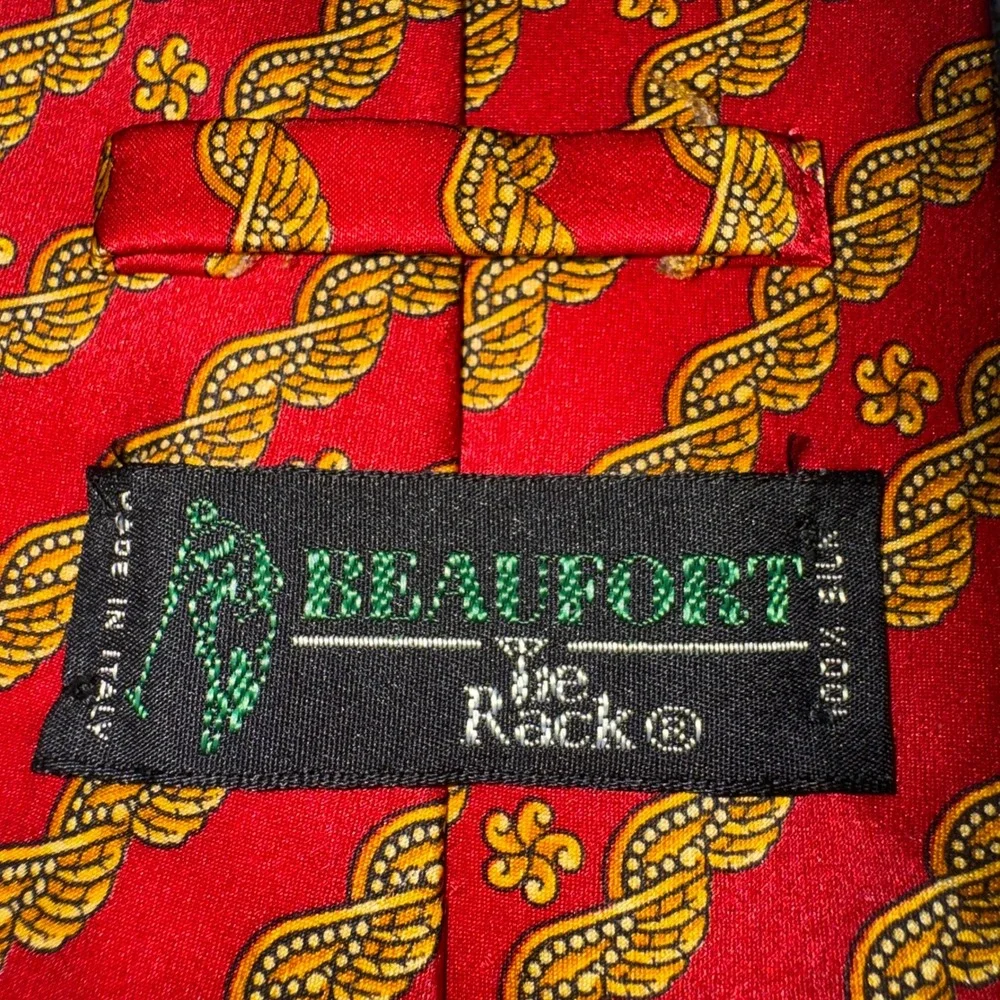 Beaufort Tie Rack Mens Silk Tie Red Gold Winged Rope Pattern Made in Italy 60in